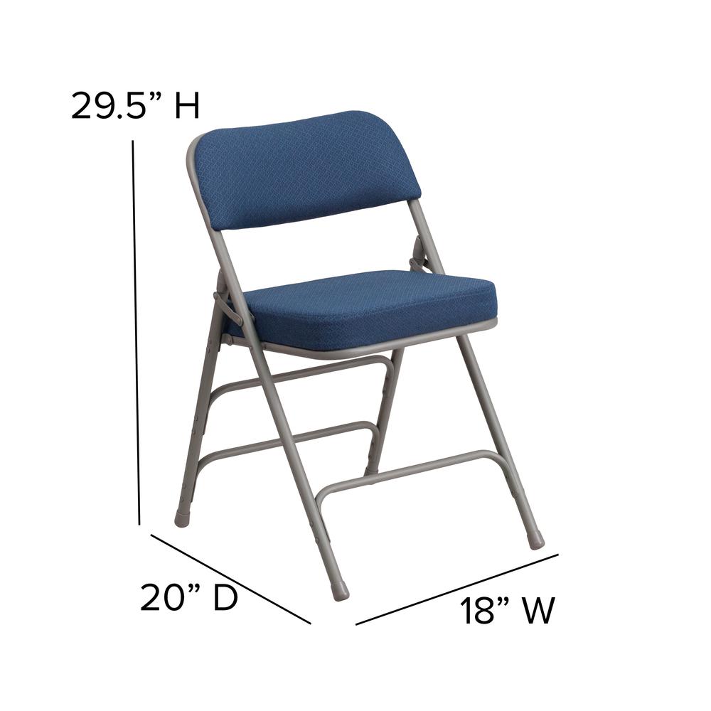 18"W Premium Curved Triple Braced & Double Hinged Navy Fabric Metal Folding Chair. Picture 2