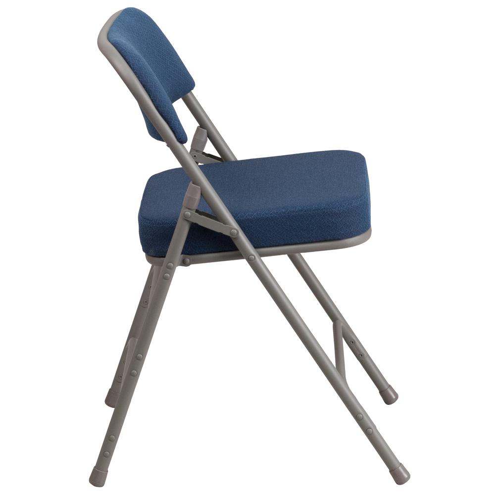 18"W Premium Curved Triple Braced & Double Hinged Navy Fabric Metal Folding Chair. Picture 3