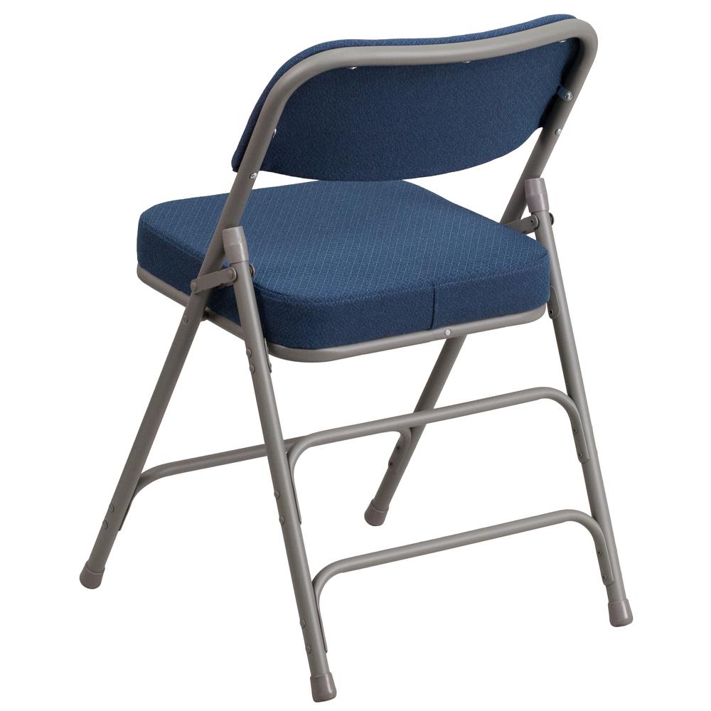 18"W Premium Curved Triple Braced & Double Hinged Navy Fabric Metal Folding Chair. Picture 4