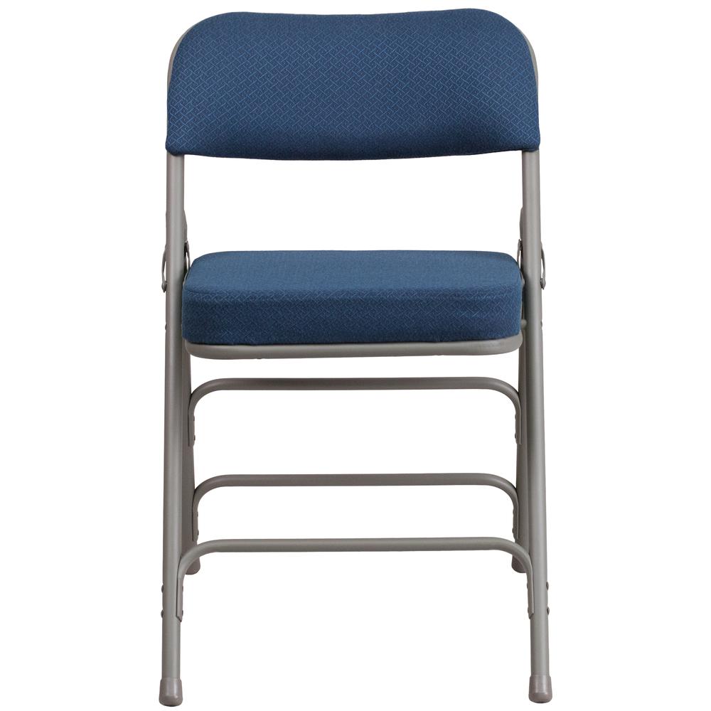 18"W Premium Curved Triple Braced & Double Hinged Navy Fabric Metal Folding Chair. Picture 5