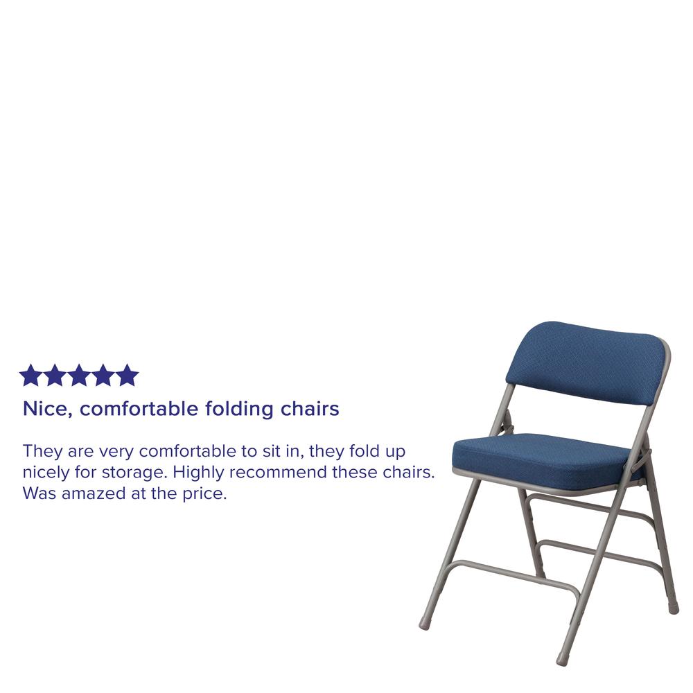 18"W Premium Curved Triple Braced & Double Hinged Navy Fabric Metal Folding Chair. Picture 9