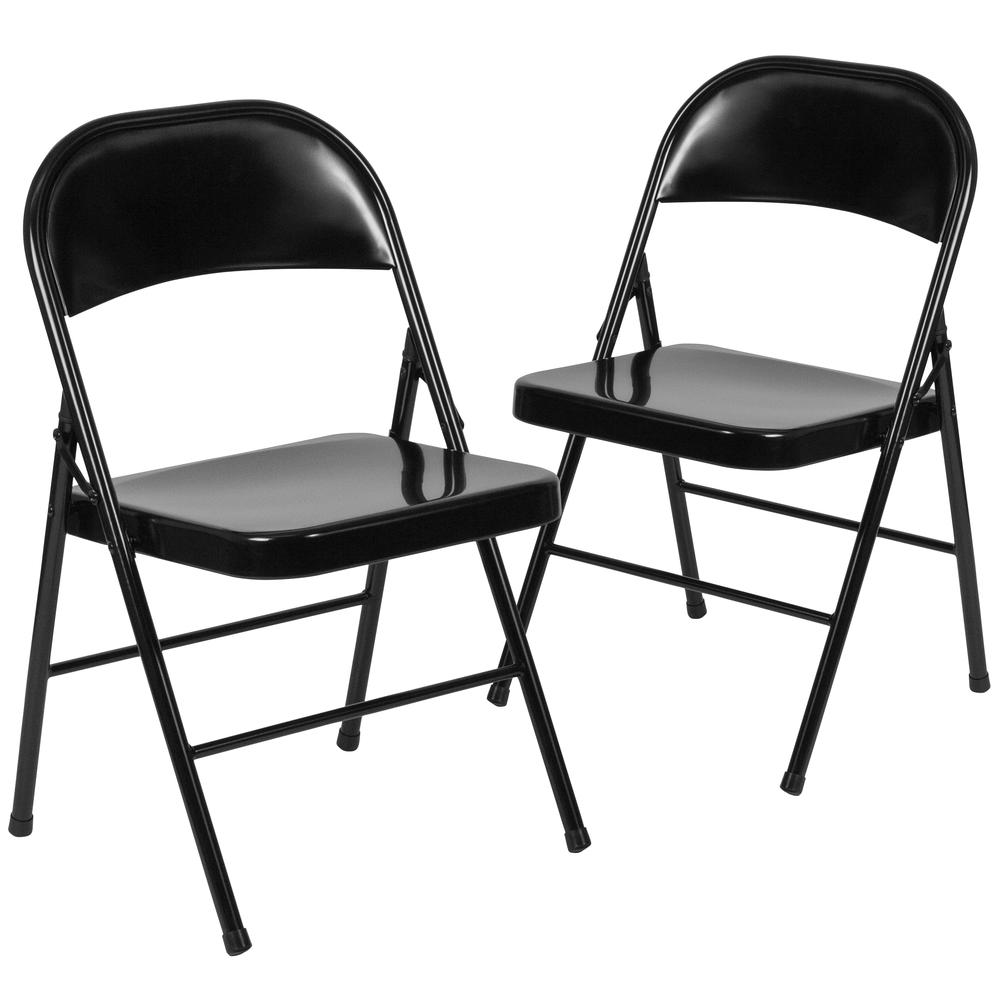 Double Braced Black Metal Folding Chair. Picture 1