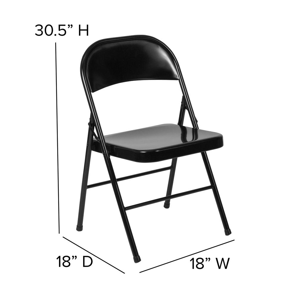 Double Braced Black Metal Folding Chair. Picture 2