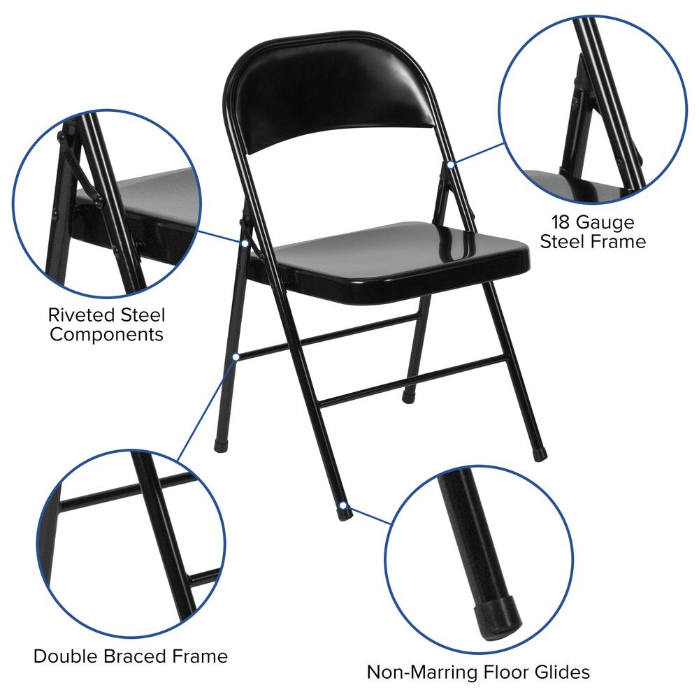 Double Braced Black Metal Folding Chair. Picture 6