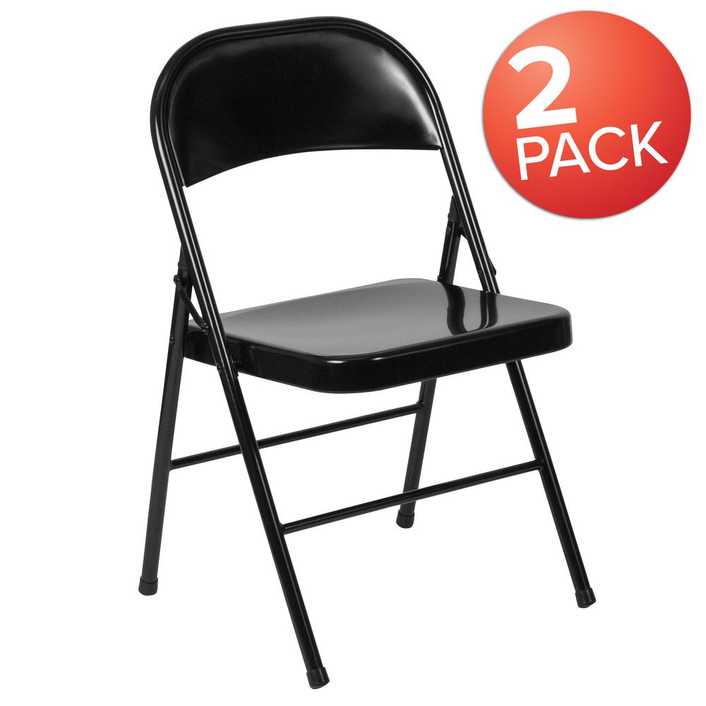 Double Braced Black Metal Folding Chair. Picture 8