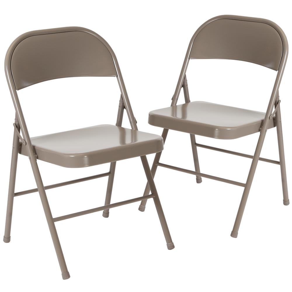 Double Braced Gray Metal Folding Chair. Picture 1