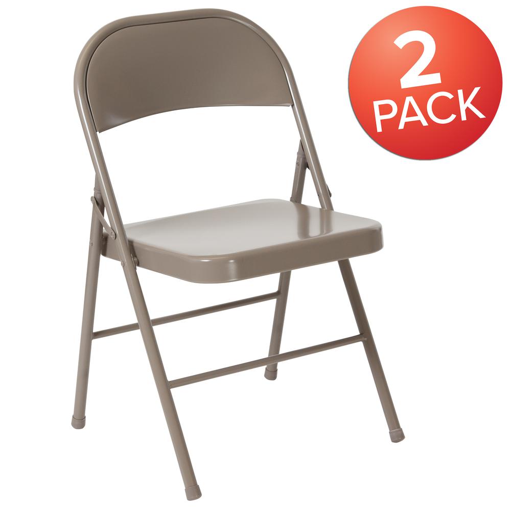 Double Braced Gray Metal Folding Chair. Picture 8
