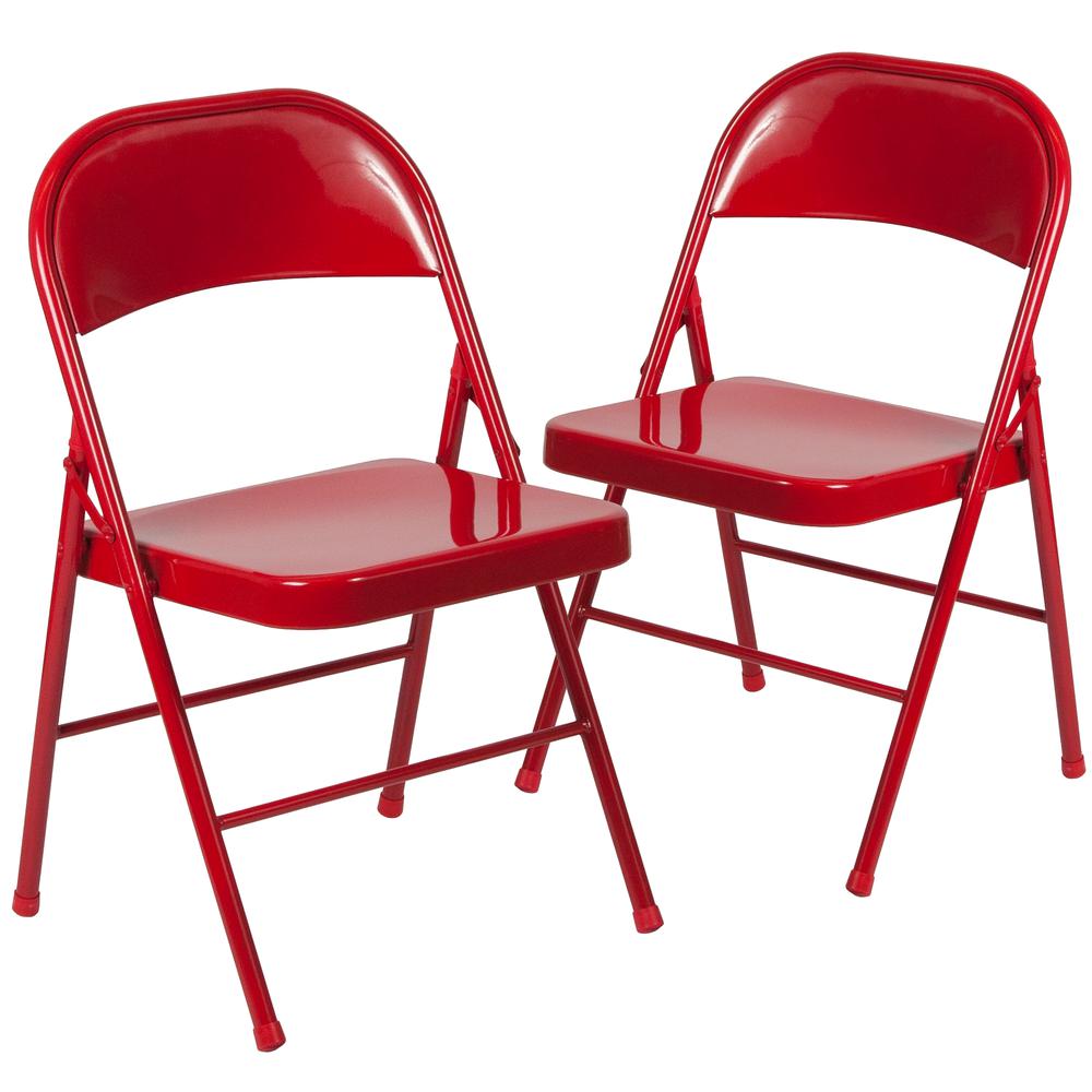 2 Pack Double Braced Red Metal Folding Chair. Picture 1