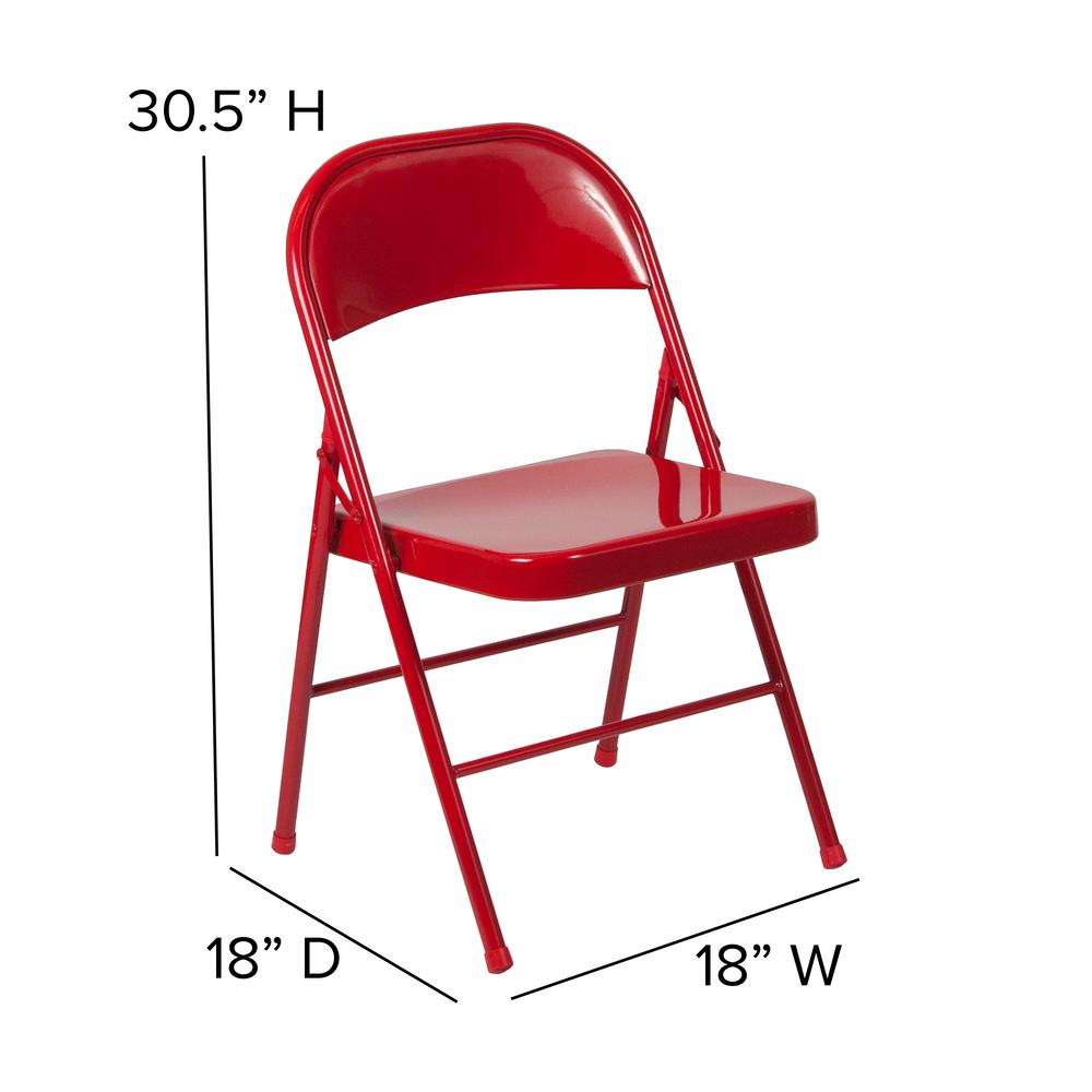 2 Pack Double Braced Red Metal Folding Chair. Picture 2