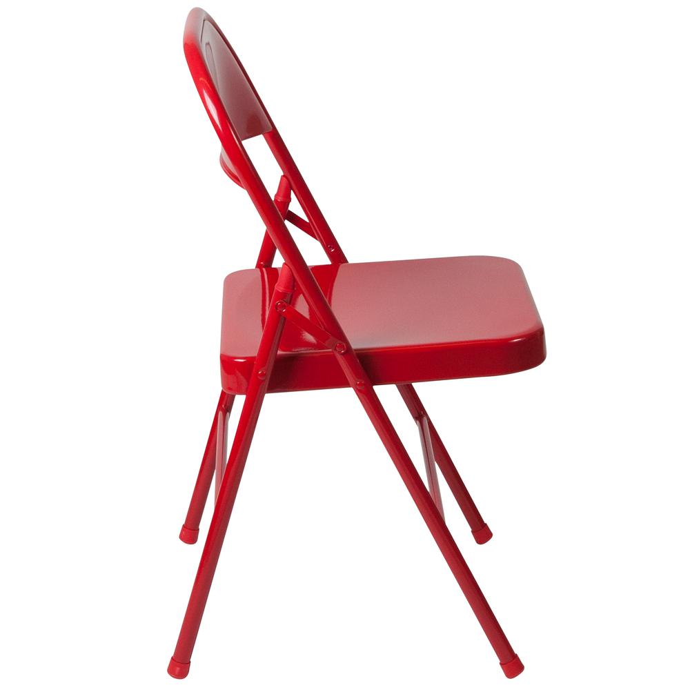 Double Braced Red Metal Folding Chair. Picture 3