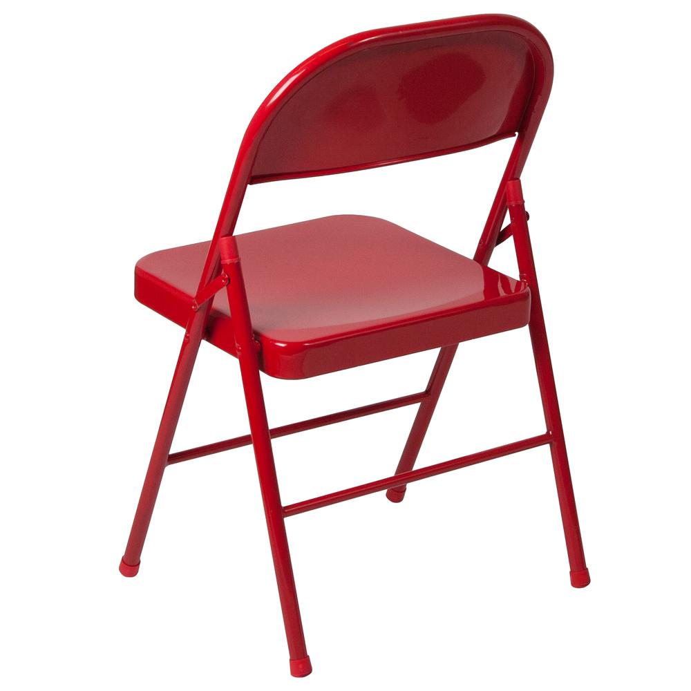 Double Braced Red Metal Folding Chair. Picture 4