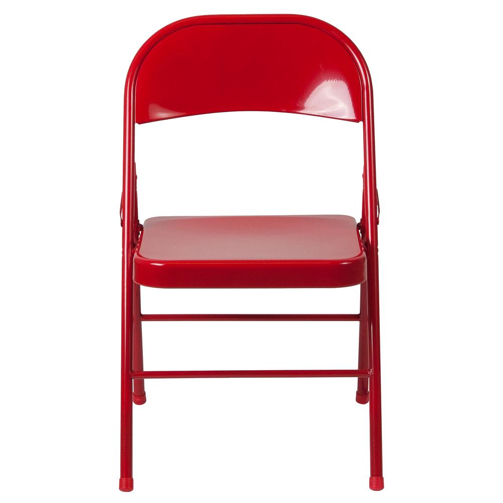 Double Braced Red Metal Folding Chair. Picture 5