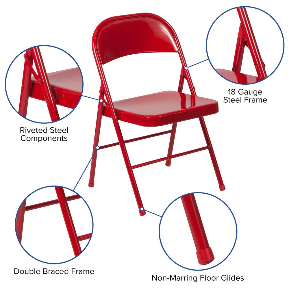 Double Braced Red Metal Folding Chair. Picture 6