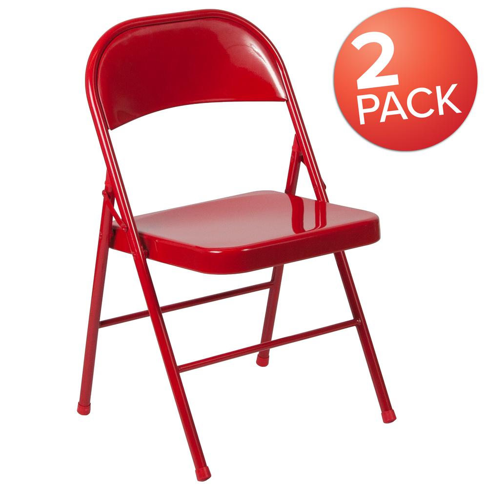 Double Braced Red Metal Folding Chair. Picture 8