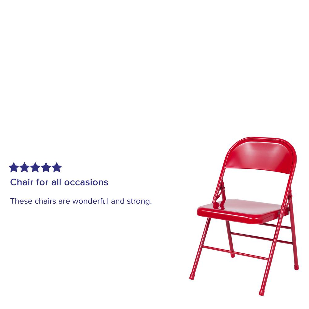 2 Pack Double Braced Red Metal Folding Chair. Picture 9