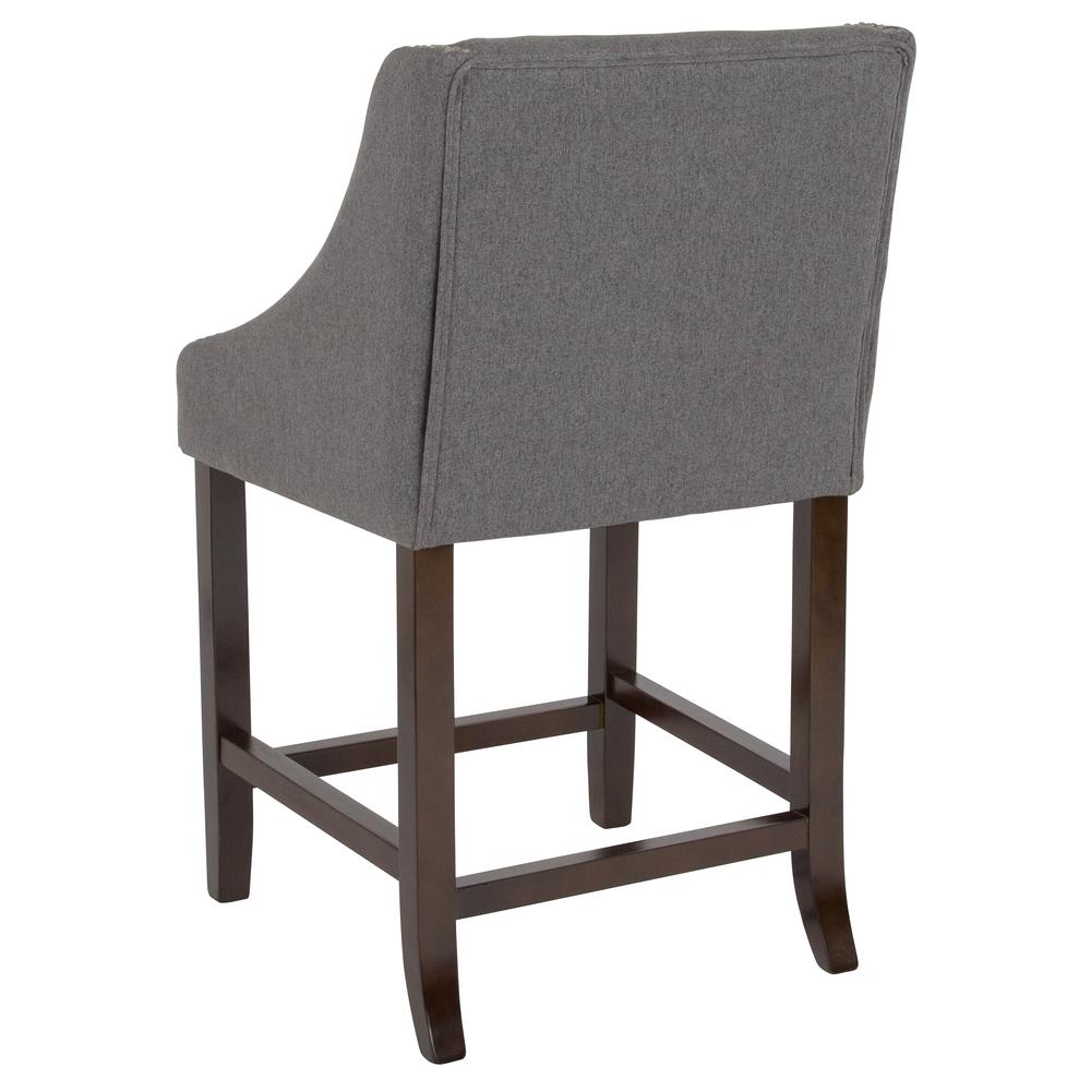 24" High Walnut Counter Height Stool in Dark Gray Fabric, Set of 2. Picture 8