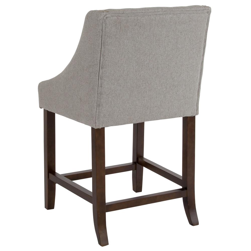 24" High Walnut Counter Height Stool in Light Gray Fabric, Set of 2. Picture 5