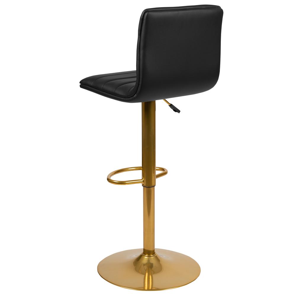 Vincent Modern Black Vinyl Adjustable Bar Stool with Back, Counter Height Swivel Stool with Gold Pedestal Base, Set of 2. Picture 3