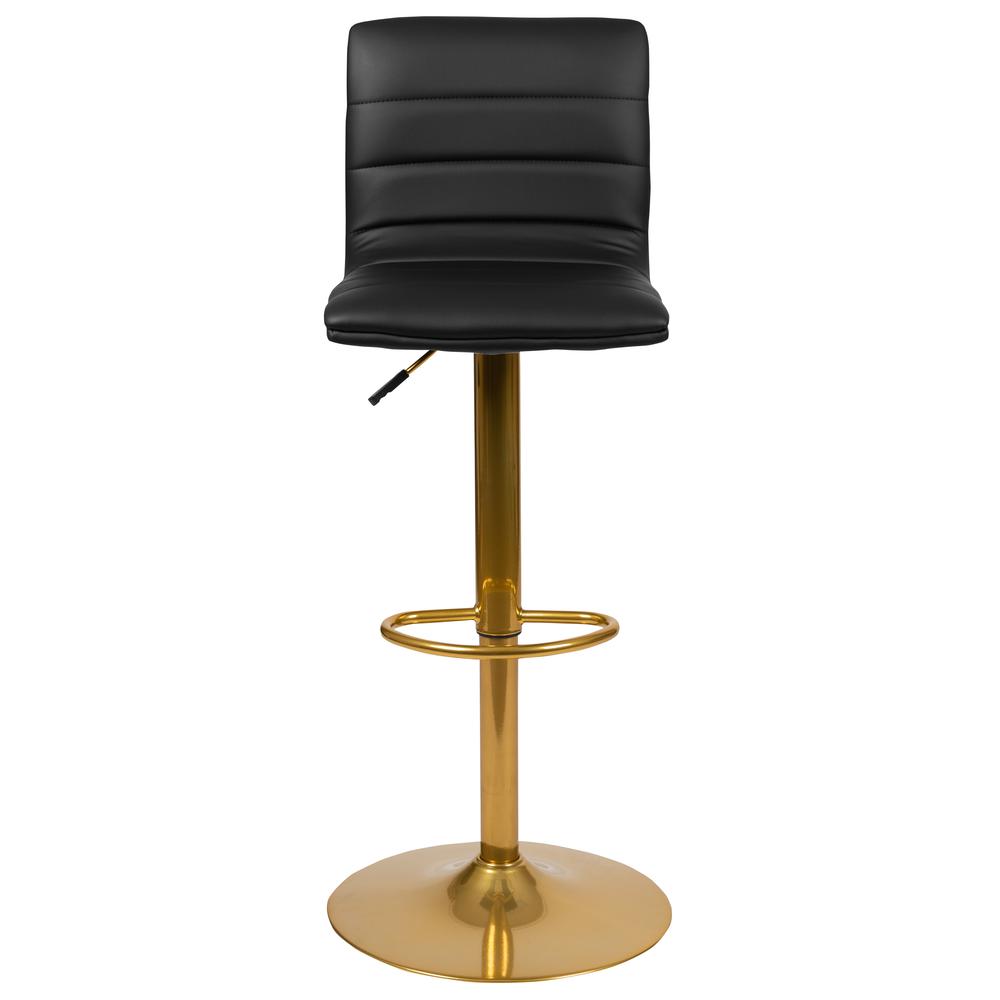 Vincent Modern Black Vinyl Adjustable Bar Stool with Back, Counter Height Swivel Stool with Gold Pedestal Base, Set of 2. Picture 7
