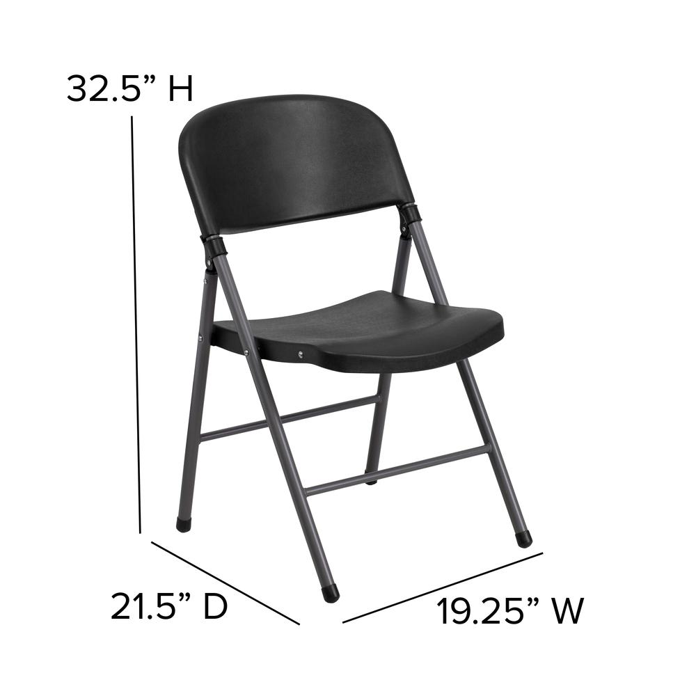 330 lb. Capacity Black Plastic Folding Chair with Charcoal Frame. Picture 2