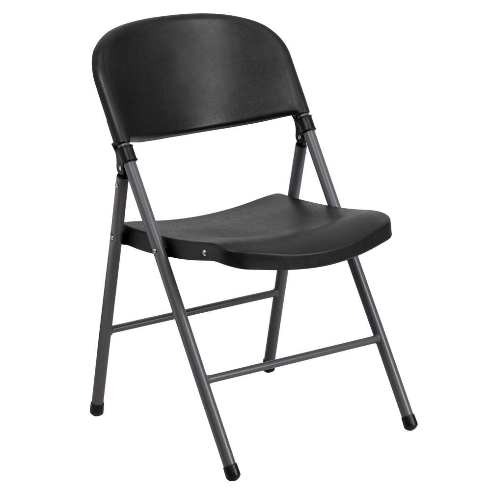 330 lb. Capacity Black Plastic Folding Chair with Charcoal Frame. Picture 3