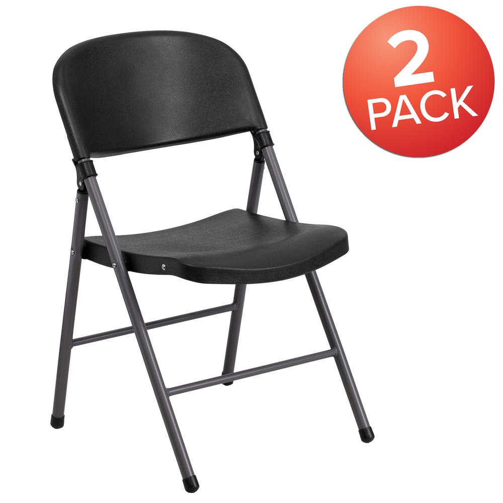 330 lb. Capacity Black Plastic Folding Chair with Charcoal Frame. Picture 9