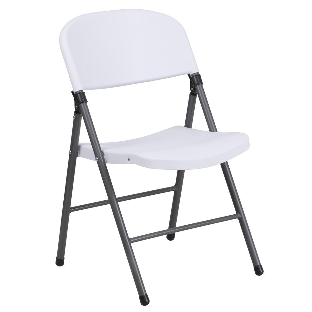 330 lb. Capacity Granite White Plastic Folding Chair with Charcoal Frame. Picture 3