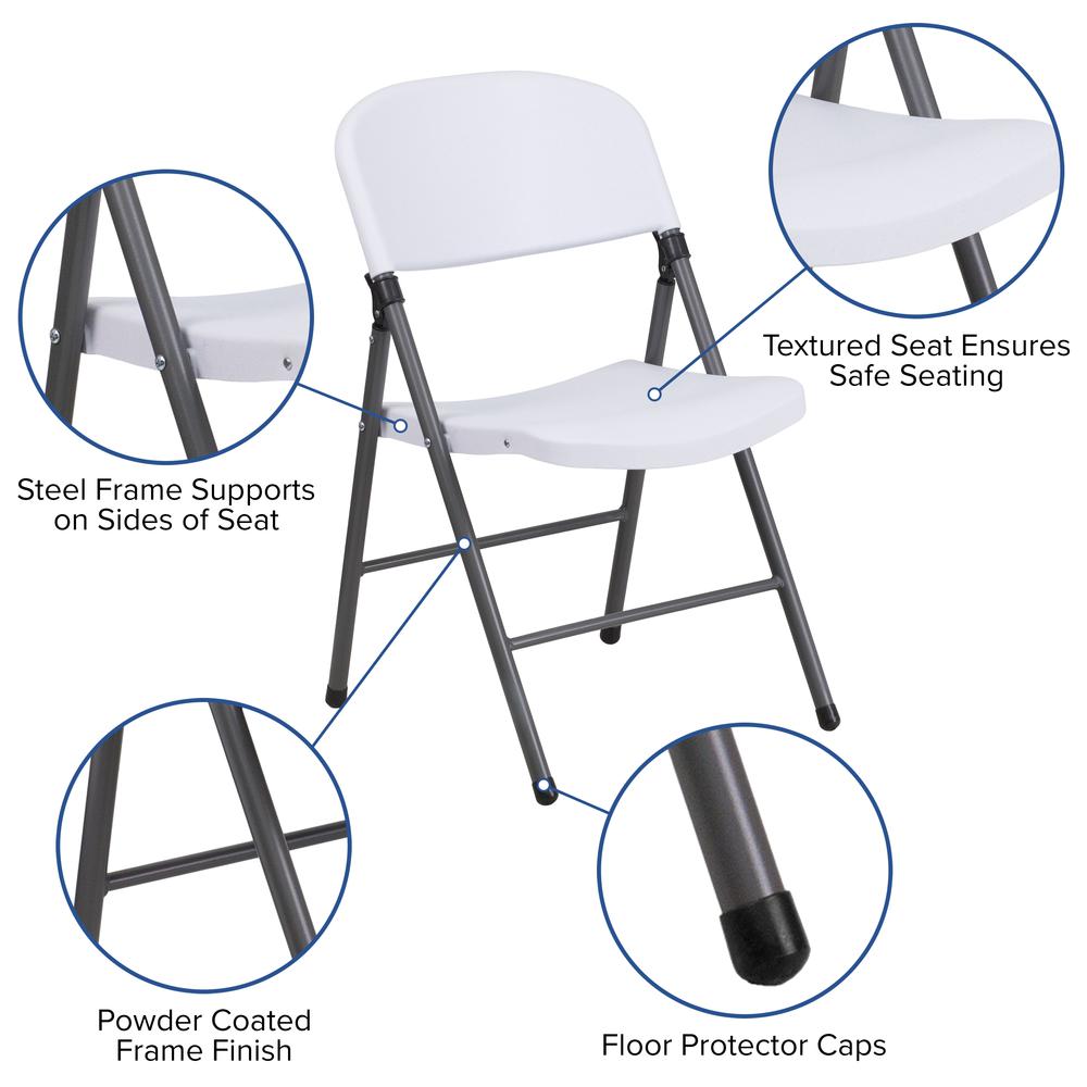 330 lb. Capacity Granite White Plastic Folding Chair with Charcoal Frame. Picture 7