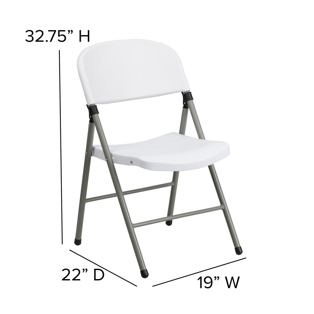 330 lb. Capacity White Plastic Folding Chair with Gray Frame. Picture 2