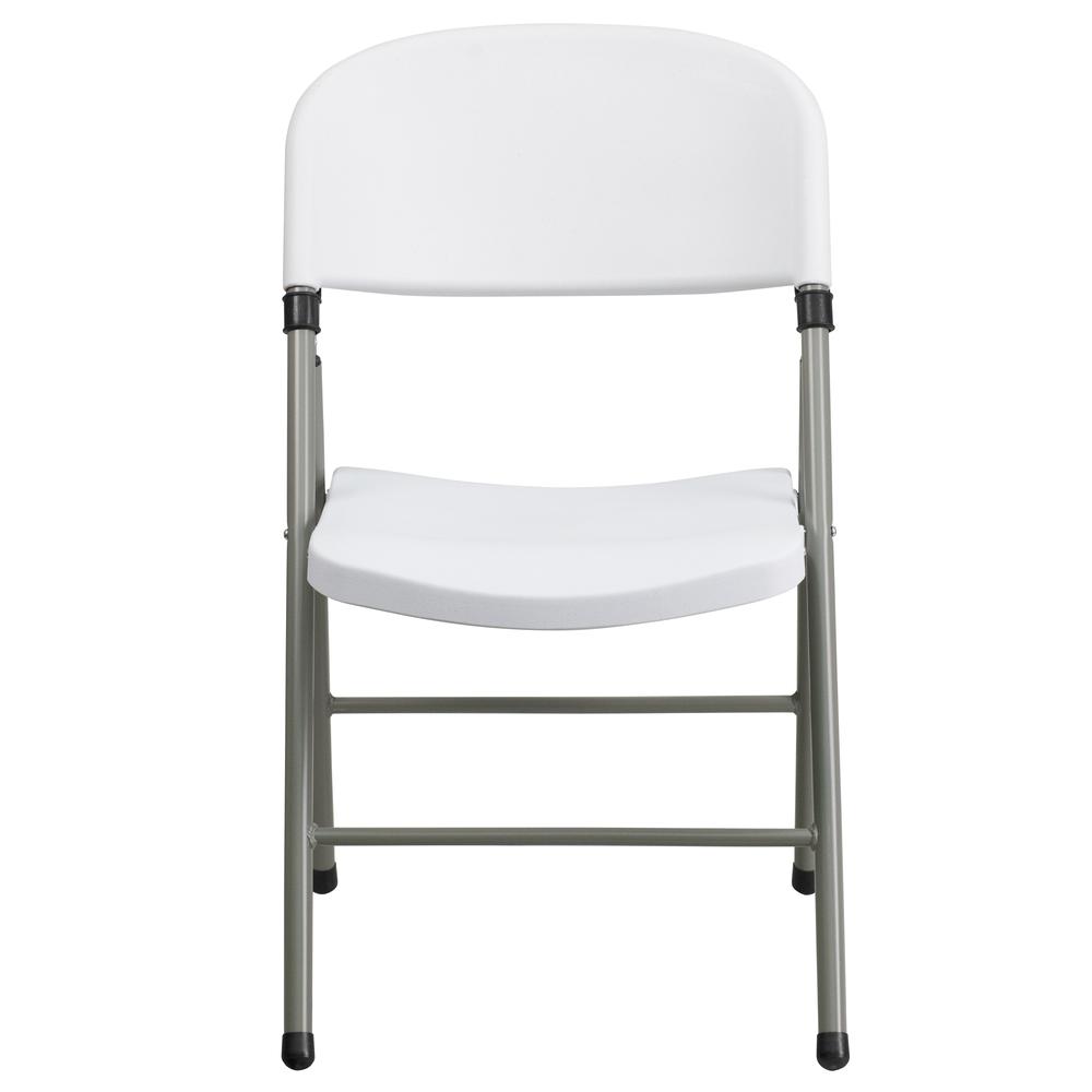 330 lb. Capacity White Plastic Folding Chair with Gray Frame. Picture 6