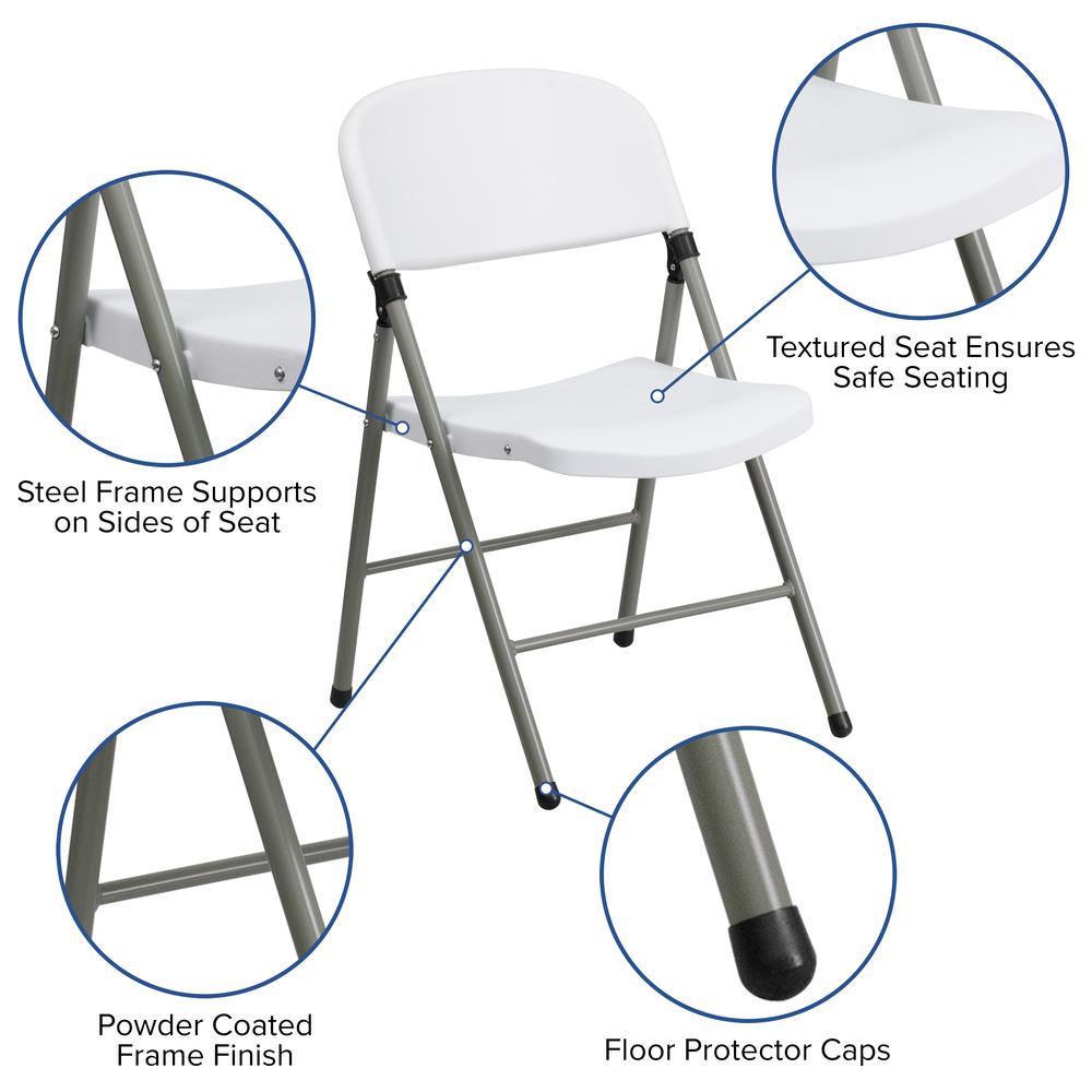 330 lb. Capacity White Plastic Folding Chair with Gray Frame. Picture 7