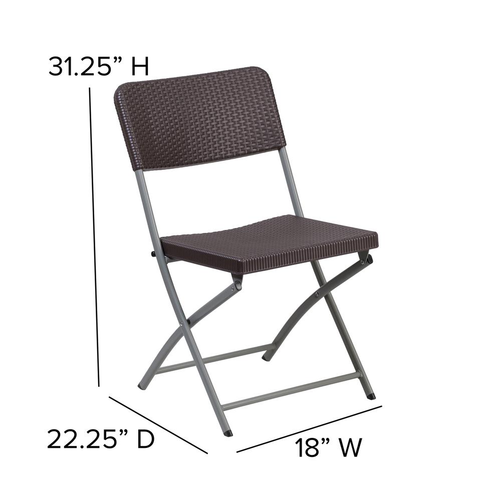Brown Rattan Plastic Folding Chair with Gray Frame. Picture 2