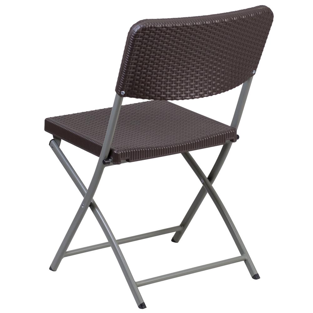 Brown Rattan Plastic Folding Chair with Gray Frame. Picture 5