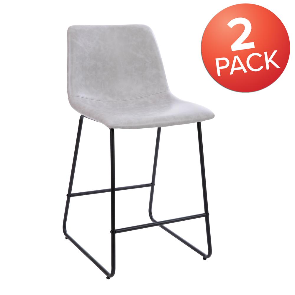 24 inch LeatherSoft Counter Height Barstools in Light Gray, Set of 2. Picture 2