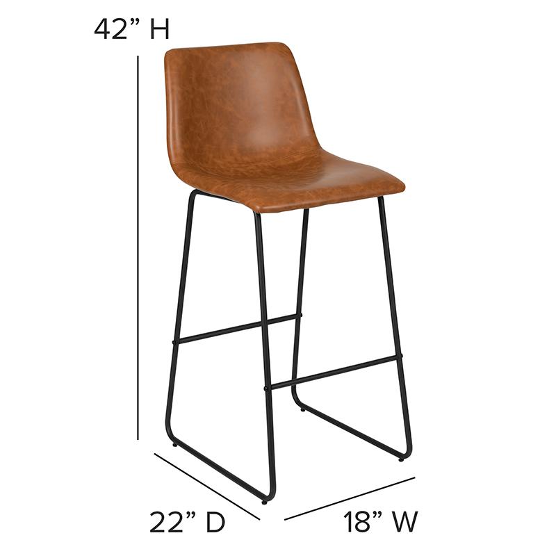 30 Inch LeatherSoft Bar Height Barstools in Light Brown, Set of 2. Picture 4