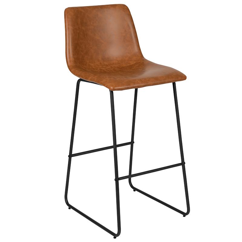 30 Inch LeatherSoft Bar Height Barstools in Light Brown, Set of 2. Picture 1