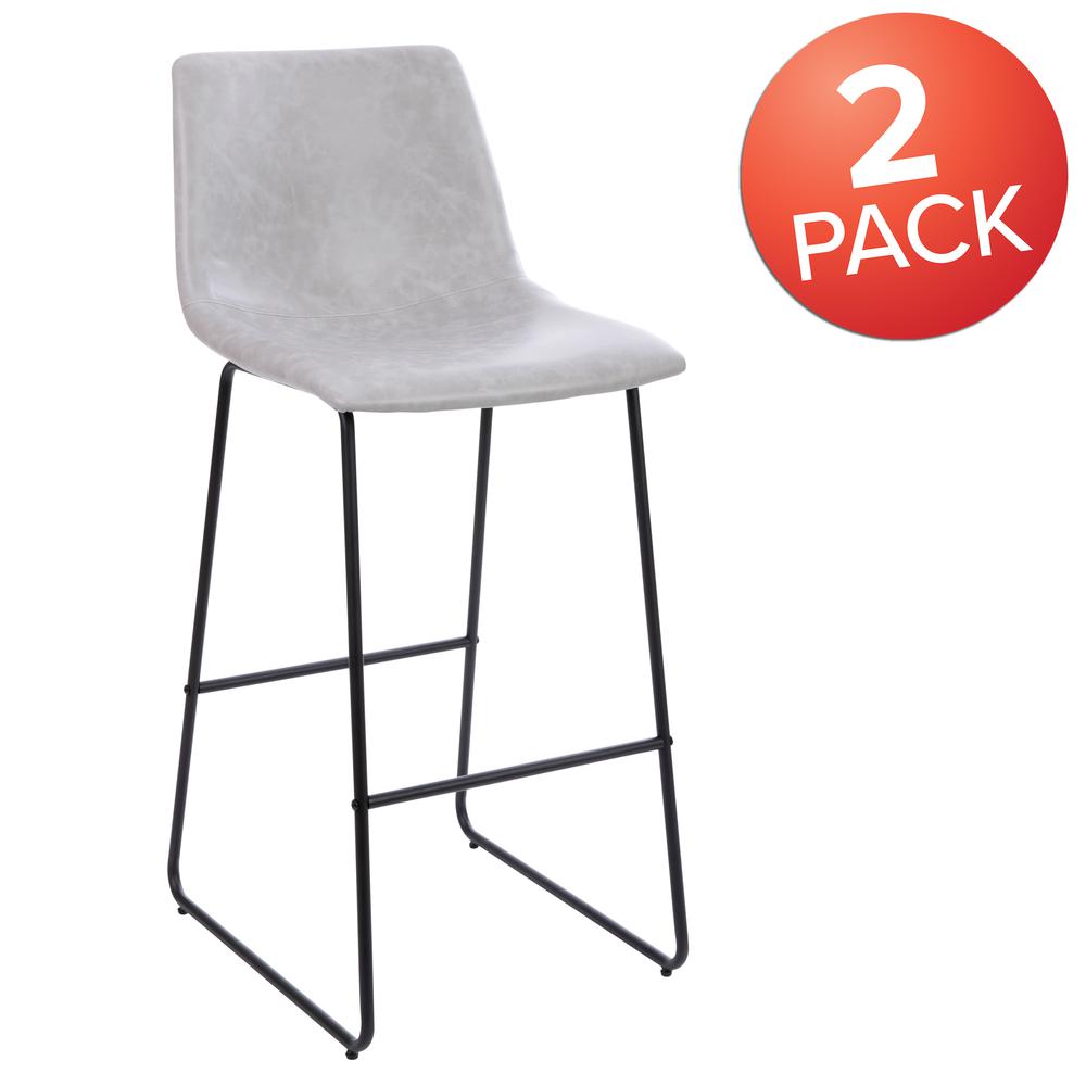 30 inch LeatherSoft Bar Height Barstools in Light Gray, Set of 2. Picture 2