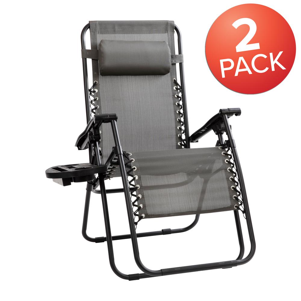 Adjustable Folding Mesh Zero Gravity Reclining Lounge Chair in Gray, Set of 2. Picture 2