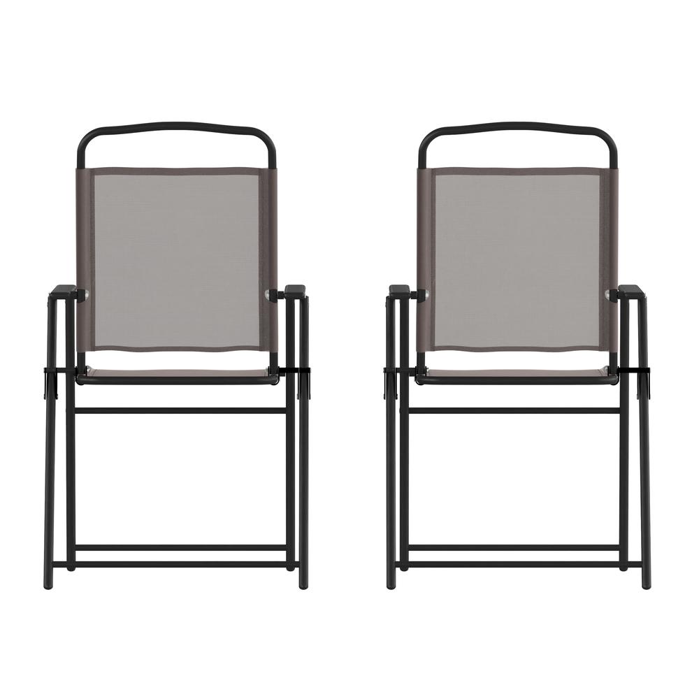 Set of 2 Contemporary Sling Style Patio Chairs with Armrests. Picture 2