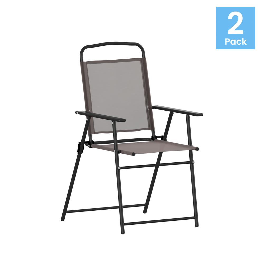 Set of 2 Contemporary Sling Style Patio Chairs with Armrests. Picture 1