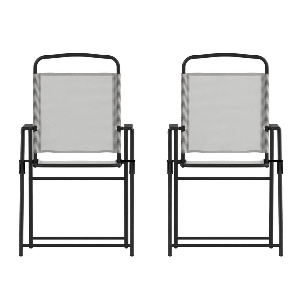 Set of 2 Contemporary Sling Style Patio Chairs with Armrests. Picture 6