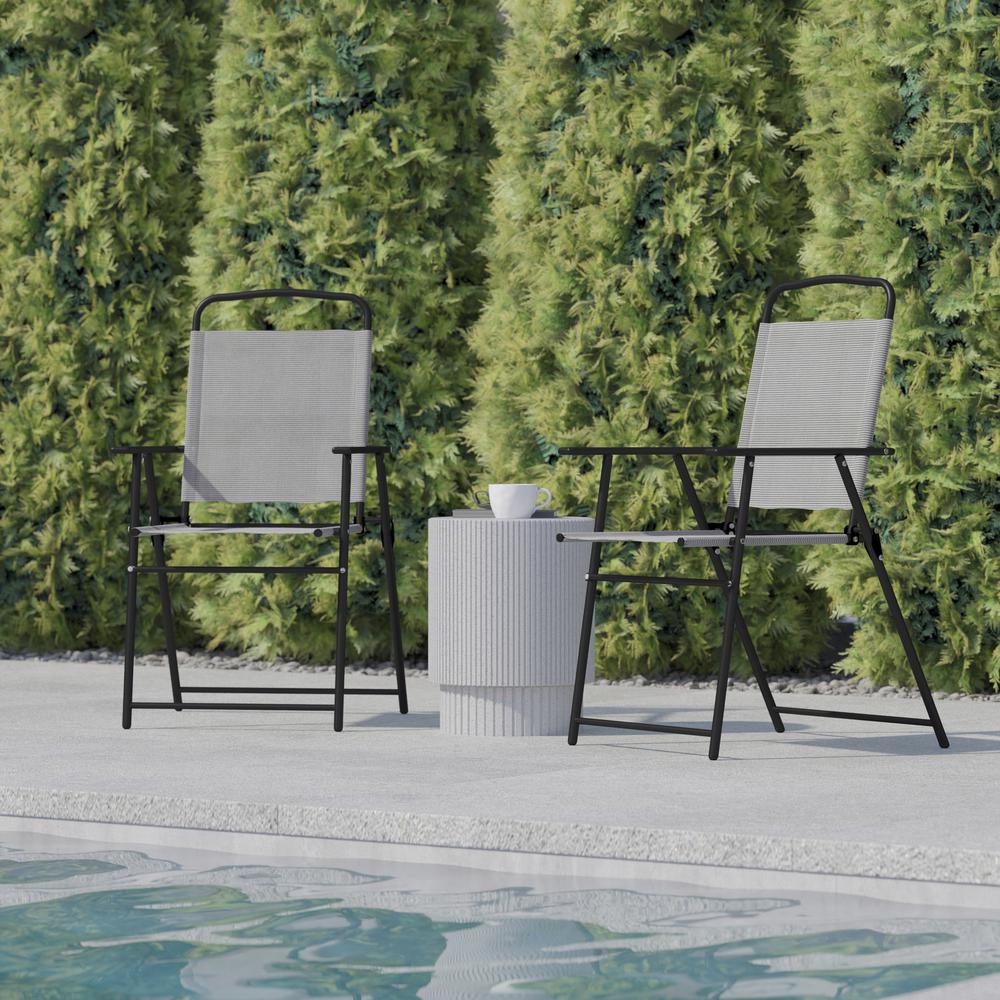 Set of 2 Contemporary Sling Style Patio Chairs with Armrests. Picture 3