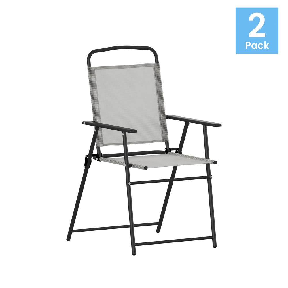 Set of 2 Contemporary Sling Style Patio Chairs with Armrests. Picture 5