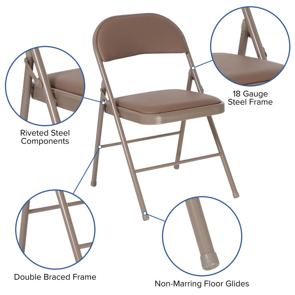 Double Braced Beige Vinyl Folding Chair. Picture 6