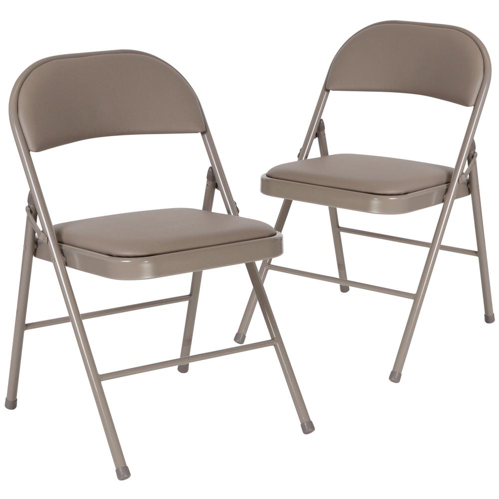 Double Braced Gray Vinyl Folding Chair. Picture 1