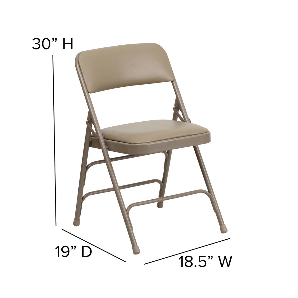 Curved Triple Braced & Double Hinged Beige Vinyl Metal Folding Chair. Picture 2