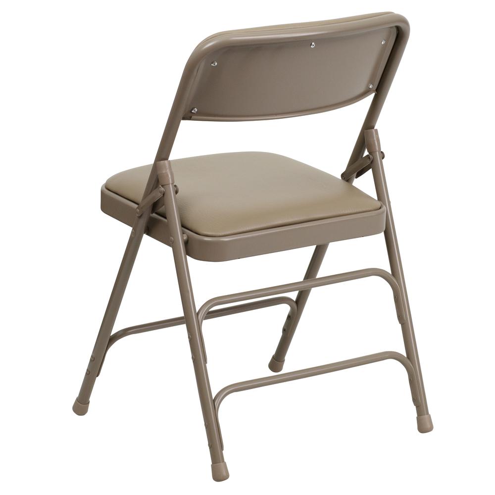 Curved Triple Braced & Double Hinged Beige Vinyl Metal Folding Chair. Picture 5