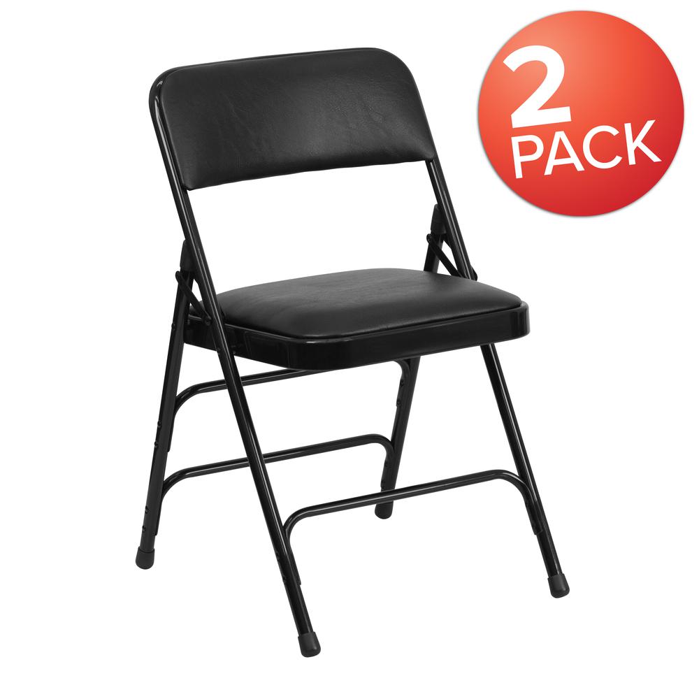Curved Triple Braced & Double Hinged Black Vinyl Metal Folding Chair. Picture 9