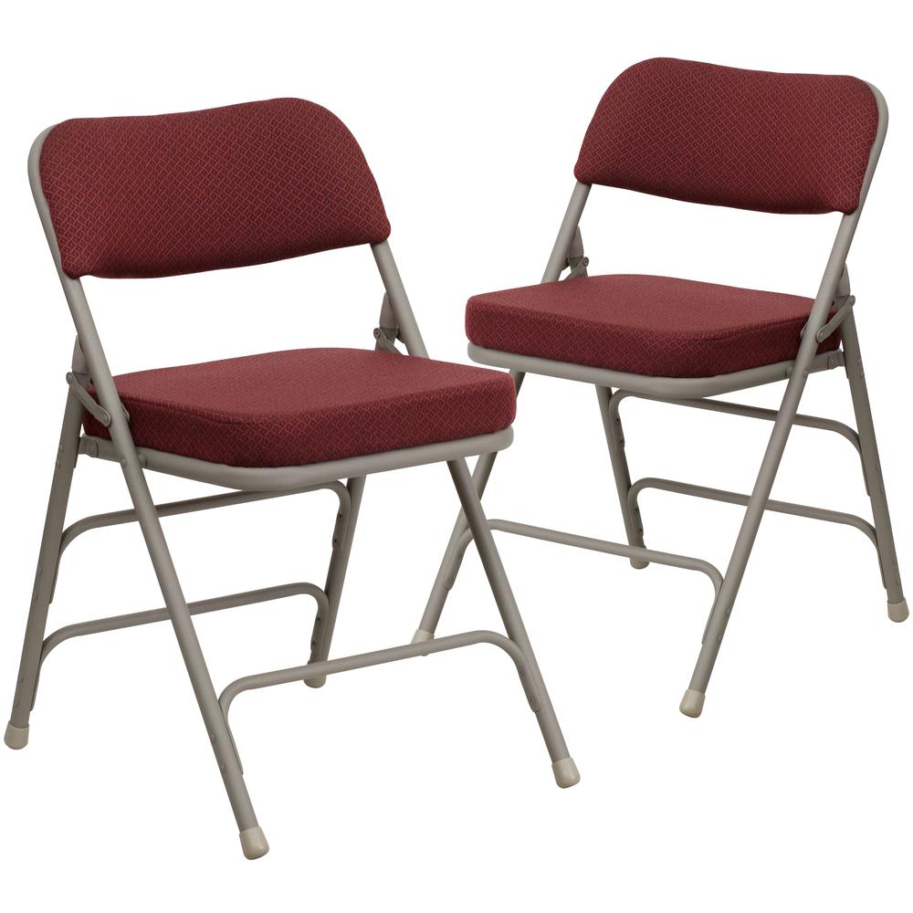 18.5"W Premium Curved Triple Braced & Double Hinged Burgundy Fabric Metal Folding Chair. Picture 1