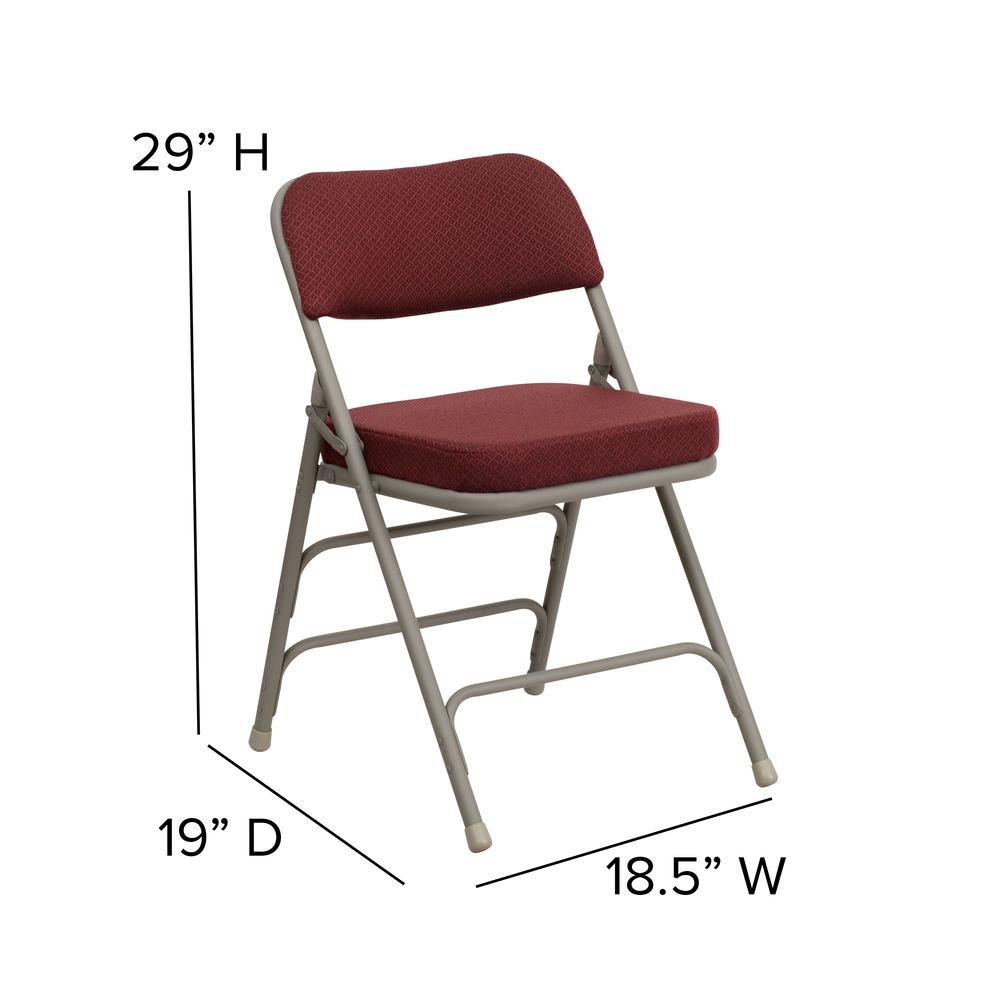 18.5"W Premium Curved Triple Braced & Double Hinged Burgundy Fabric Metal Folding Chair. Picture 2